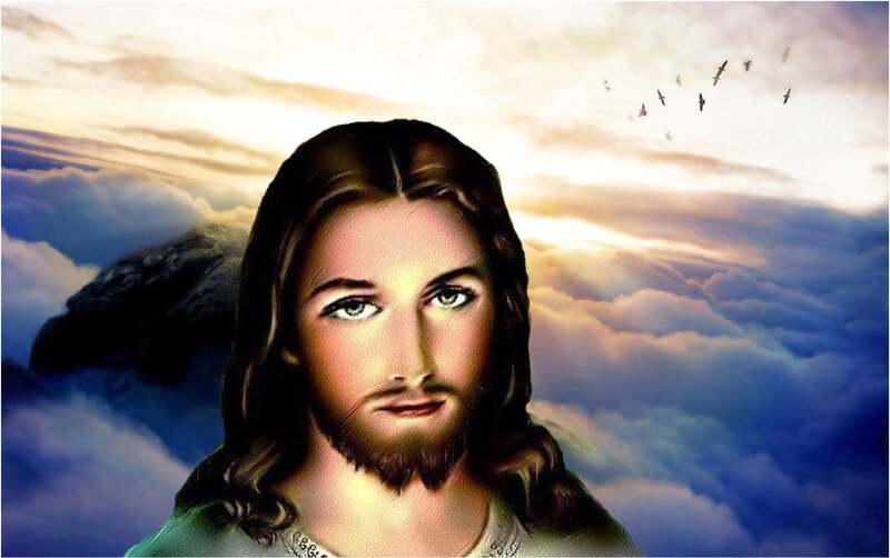 Jesus Christ Portrait — Blue, Serene, Sunrise