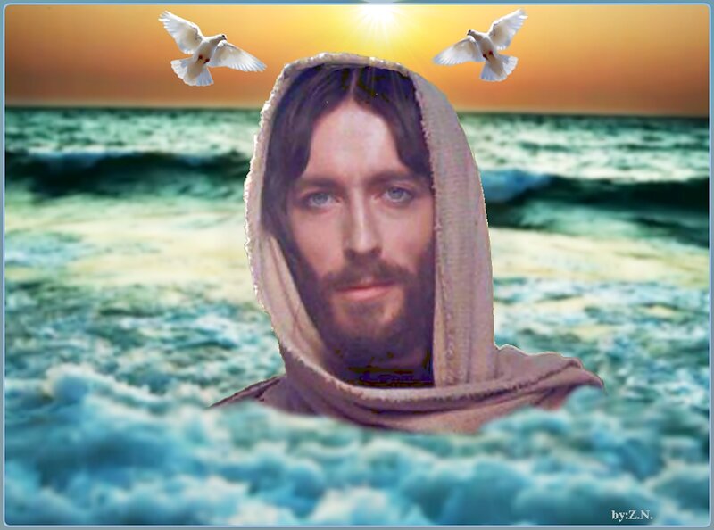 Jesus Christ Portrait — Blue, Serene, Sunset
