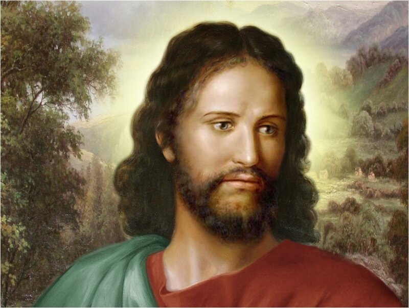 Jesus Christ Portrait — Red, Serene, Painting