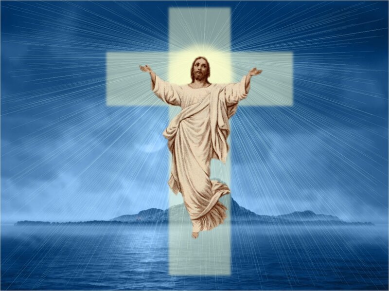 Jesus Christ Rising — Blue, Dramatic, Illustration