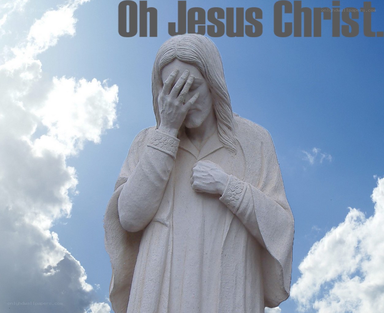 Jesus Christ statue with text
