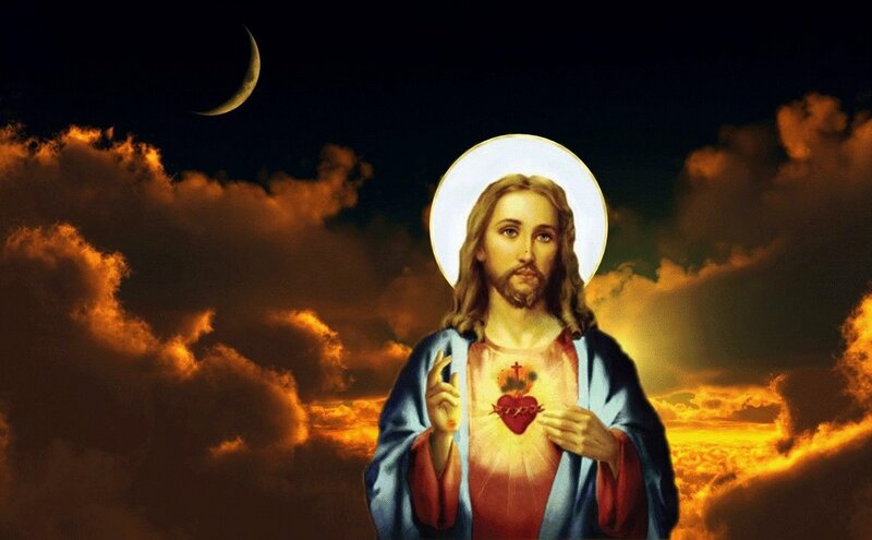 Jesus Christ with Sacred Heart — Blue, Dramatic, Night