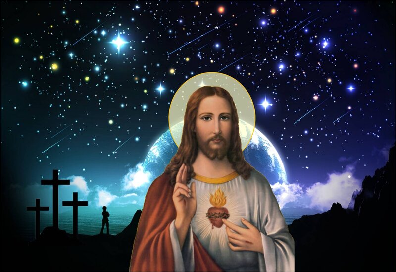 Jesus Christ with Sacred Heart — Blue, Dramatic