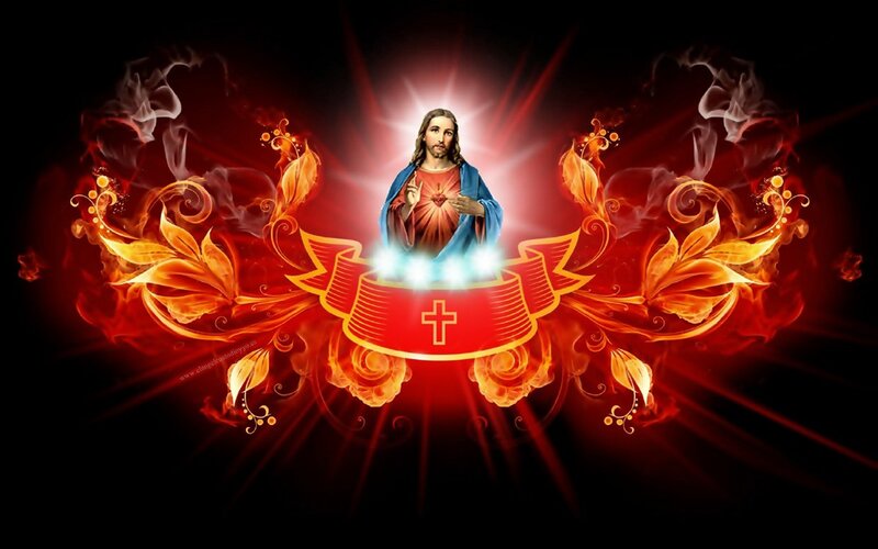 Jesus Christ with Sacred Heart — Red, Dramatic, Digital Art