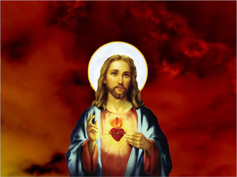 Jesus Christ with Sacred Heart — Red, Dramatic, Painting