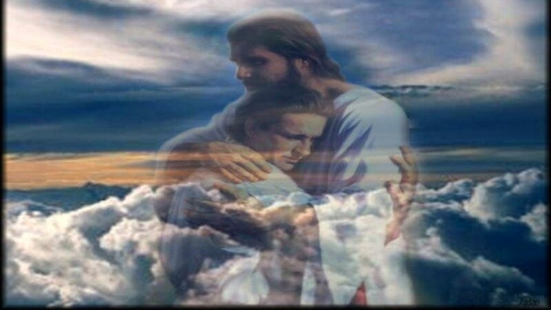 Jesus Embracing a Man — Blue, Dramatic