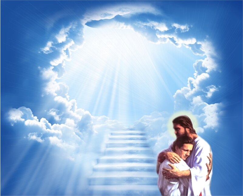 Jesus Embracing a Man — Blue, Serene, Digital Art