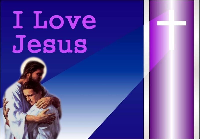 Jesus Embracing a Man — Blue, Serene, Illustration