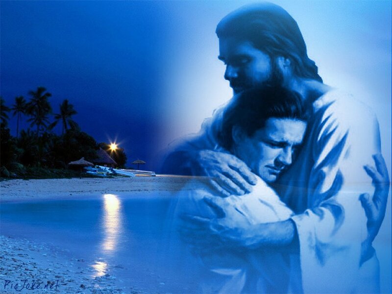 Jesus Embracing a Man — Blue, Serene