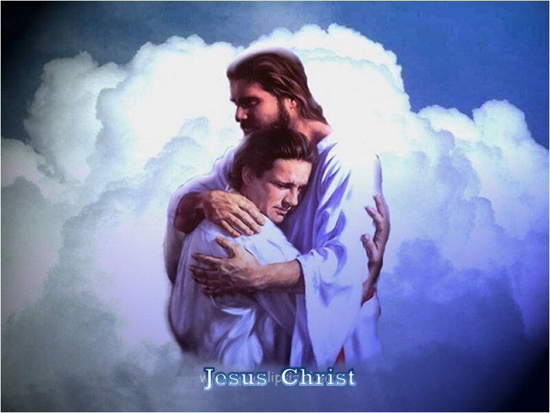 Jesus Embracing a Man — Blue