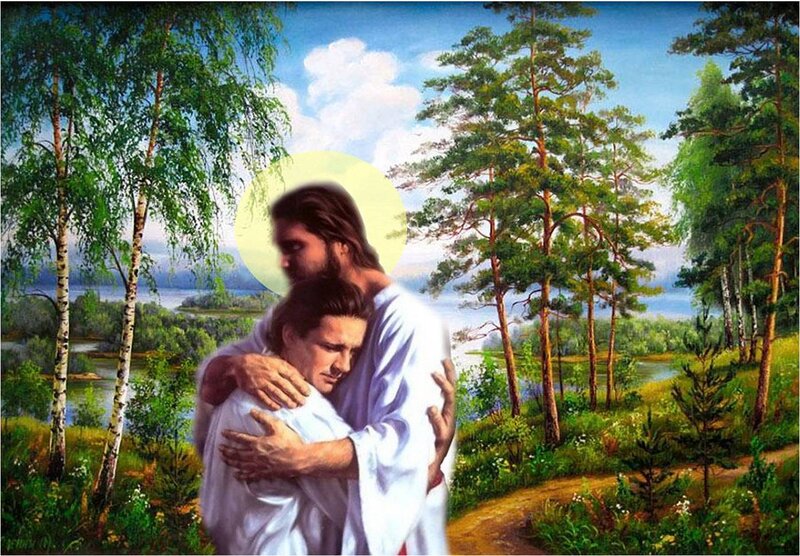 Jesus Embracing a Man — Green, Serene