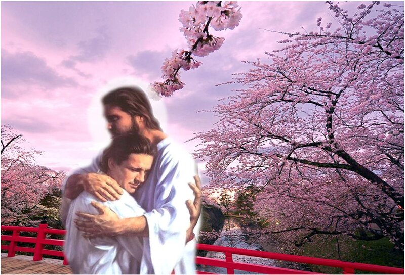 Jesus Embracing a Man — Pink, Serene