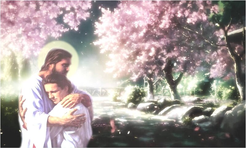 Jesus Embracing a Man — Pink