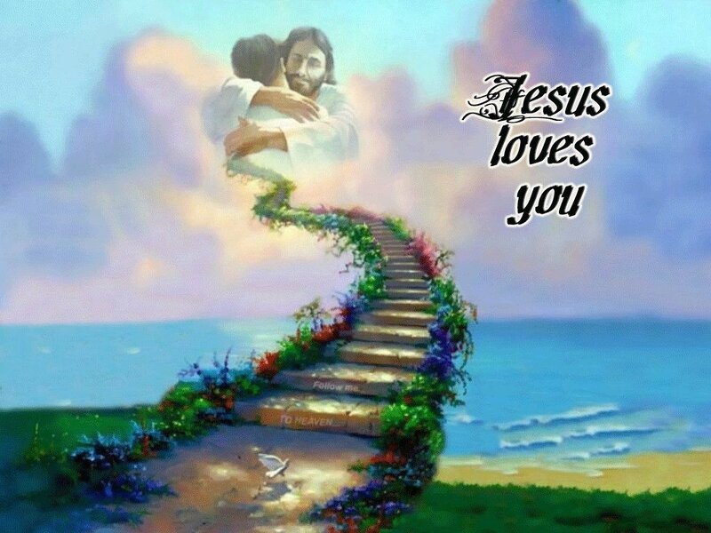 Jesus Embracing a Person — Blue