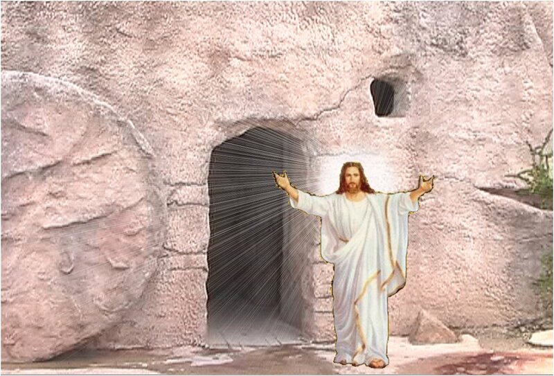 Jesus Emerging from Tomb — White, Dramatic