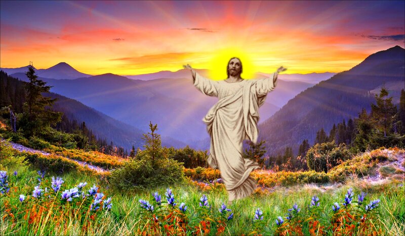 Jesus Figure in Mountains