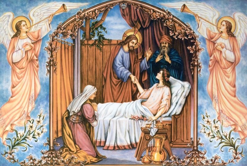 Jesus Healing Woman in Bed