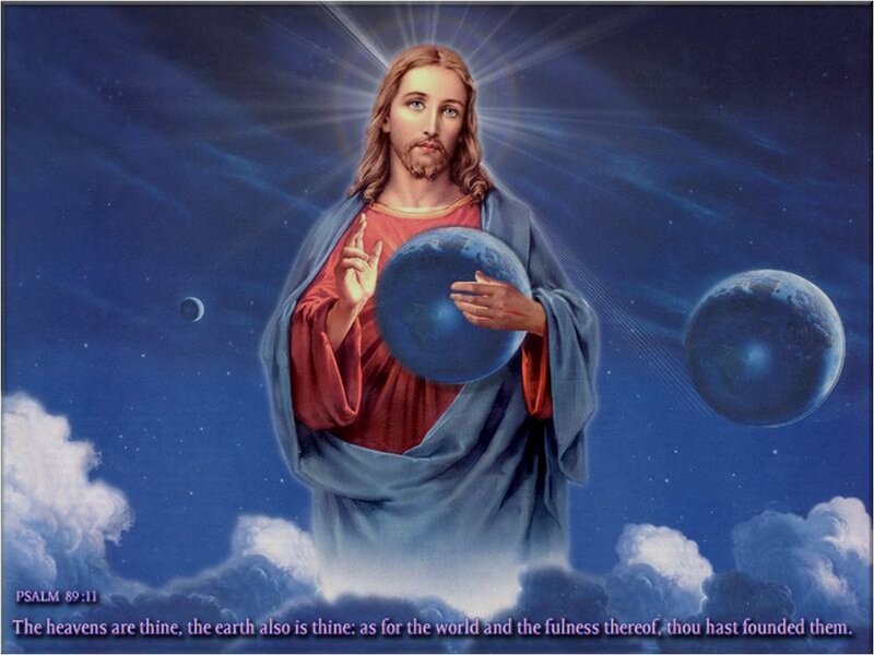 Jesus Holding a Globe — Blue, Serene