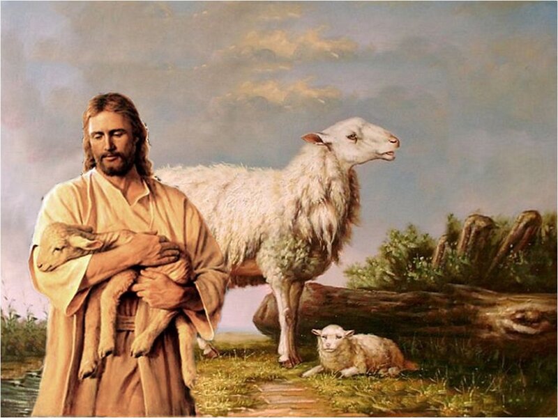 Jesus Holding a Lamb — Beige, Serene, Afternoon