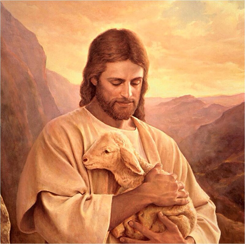 Jesus Holding a Lamb — Beige, Serene, Sunset