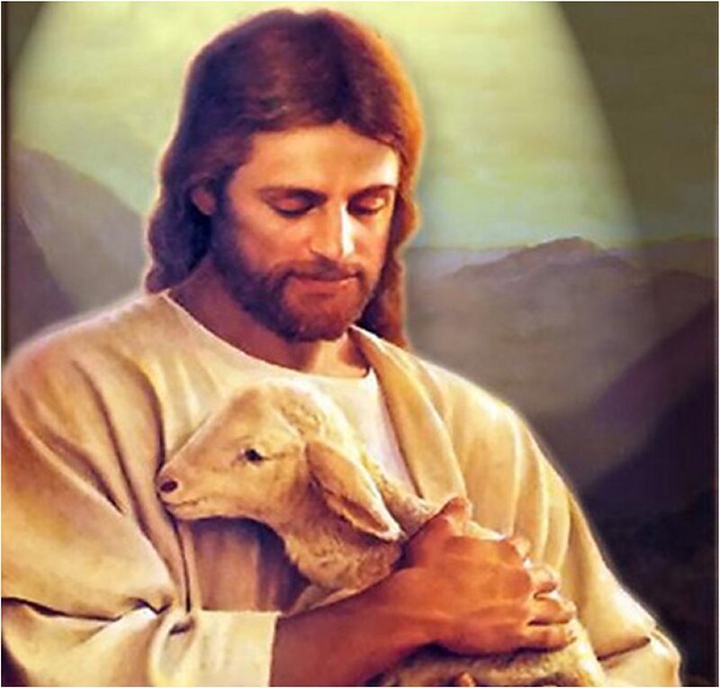 Jesus Holding a Lamb — Beige, Serene