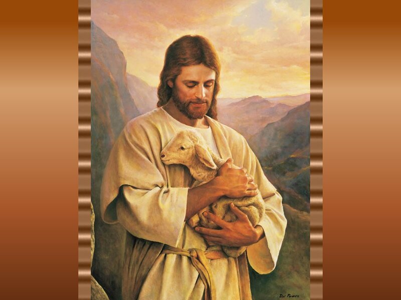 Jesus Holding a Lamb — Beige