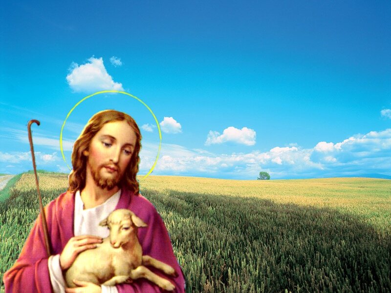 Jesus Holding a Lamb — Blue, Serene, Afternoon