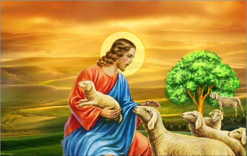 Jesus Holding a Lamb — Gold, Serene