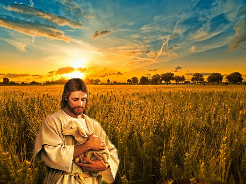 Jesus Holding a Lamb — Gold