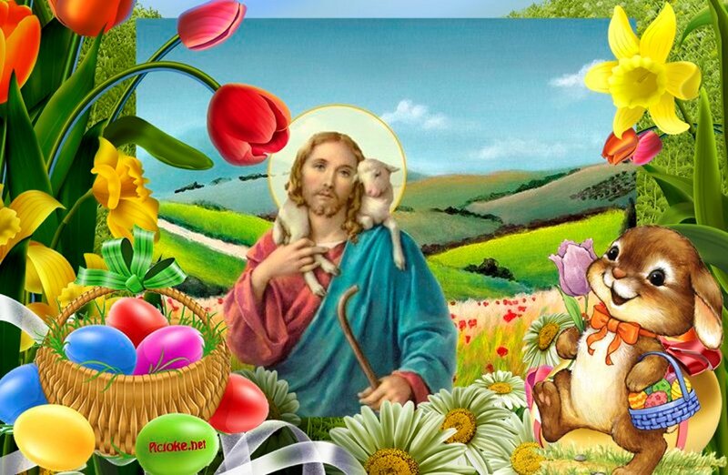 Jesus Holding a Lamb — Green, Peaceful