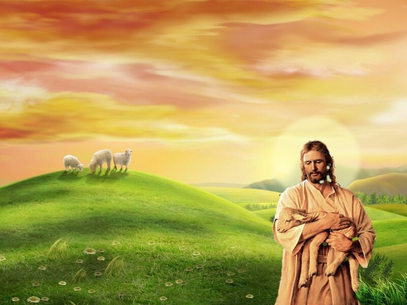 Jesus Holding a Lamb — Green