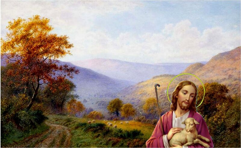 Jesus Holding a Lamb — Purple