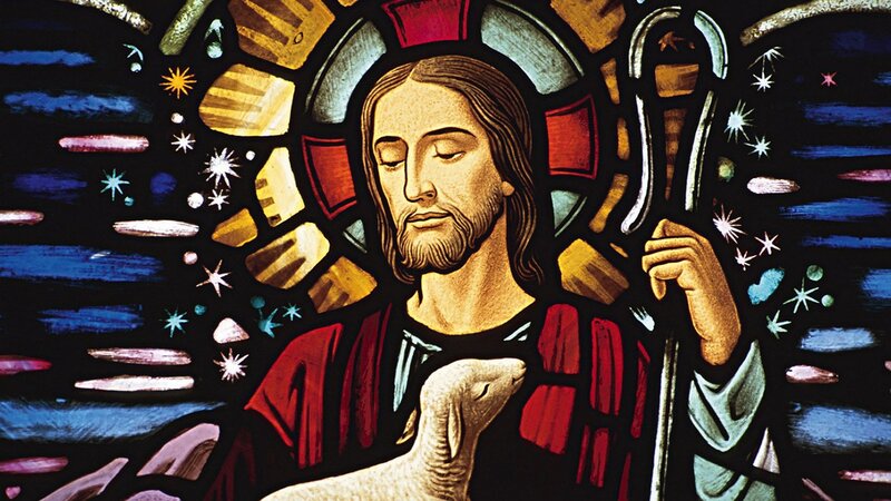 Jesus Holding a Lamb — Red, Serene, Night