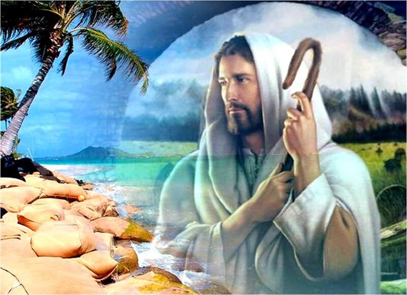 Jesus Holding a Staff — White, Serene, Afternoon