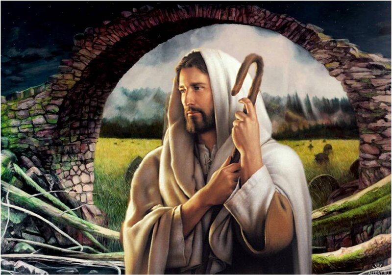 Jesus Holding a Staff — White, Serene, Night