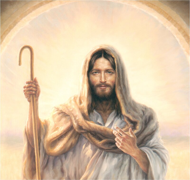 Jesus Holding a Staff — White, Serene, Painting, Robe