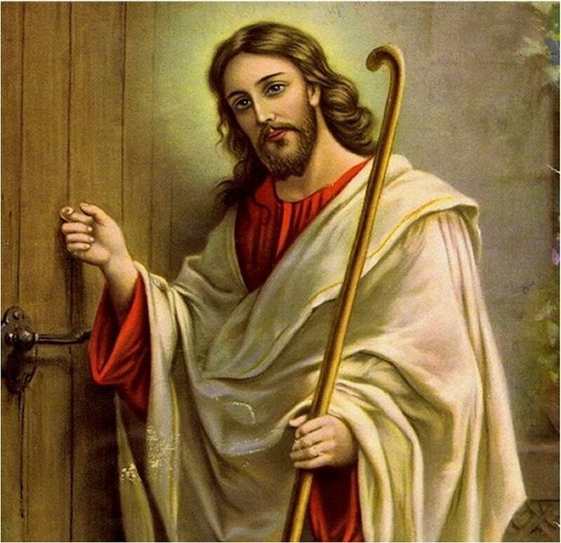 Jesus Holding a Staff — White, Serene, Painting