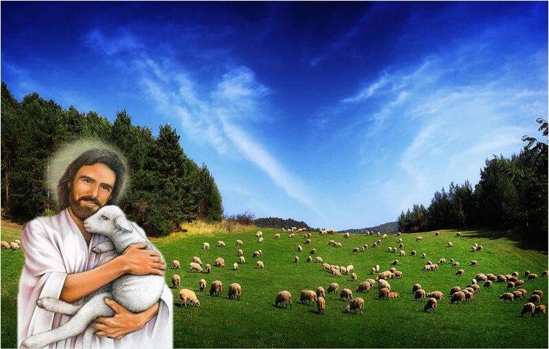 Jesus Holding Lamb — Blue, Serene, Afternoon