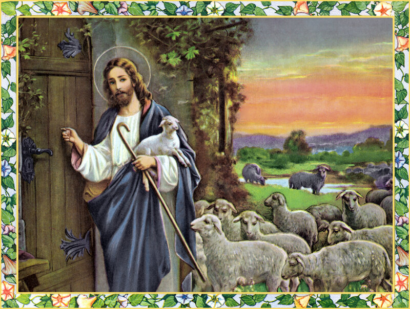 Jesus Holding Lamb — Blue, Serene, Sunset