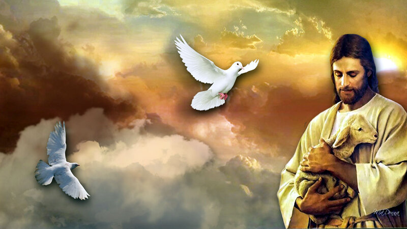 Jesus Holding Lamb — Gold, Serene