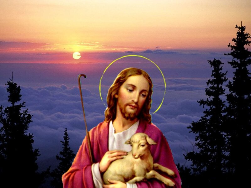 Jesus Holding Lamb — Purple, Serene