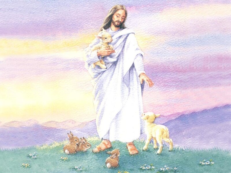 Jesus Holding Lamb — Purple