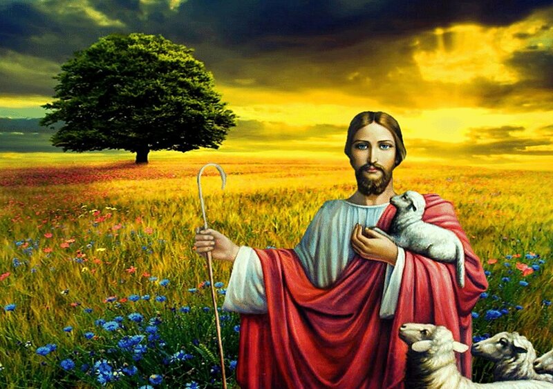 Jesus Holding Lamb — Yellow