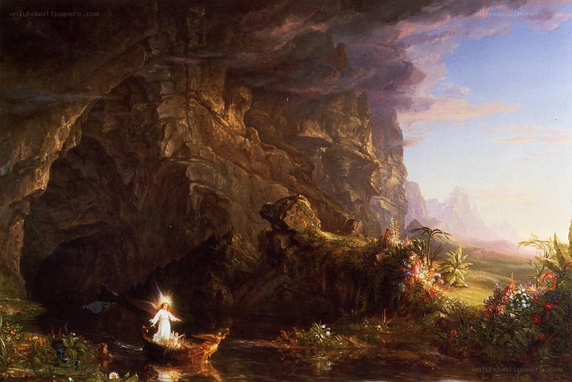 Jesus in a boat on a river