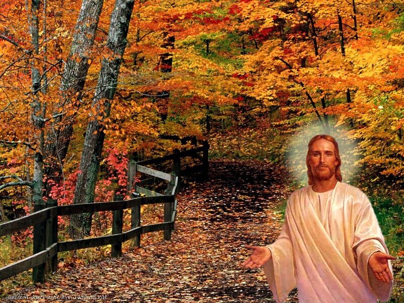 Jesus in Autumn Forest — Orange, Serene