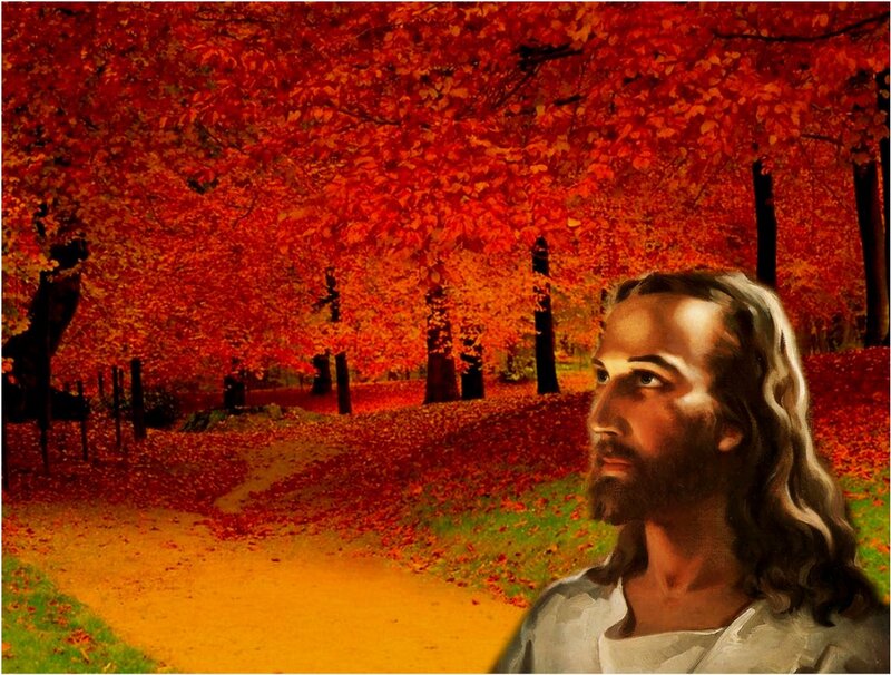Jesus in Autumn Forest — Red