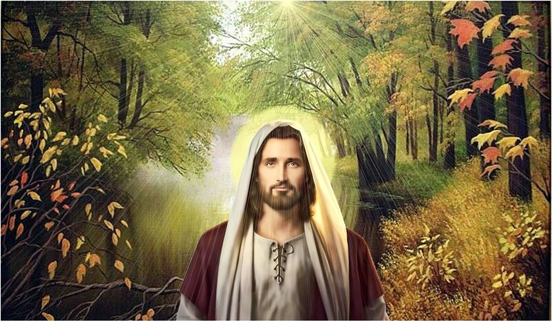 Jesus in Forest — Green, Serene, Autumn