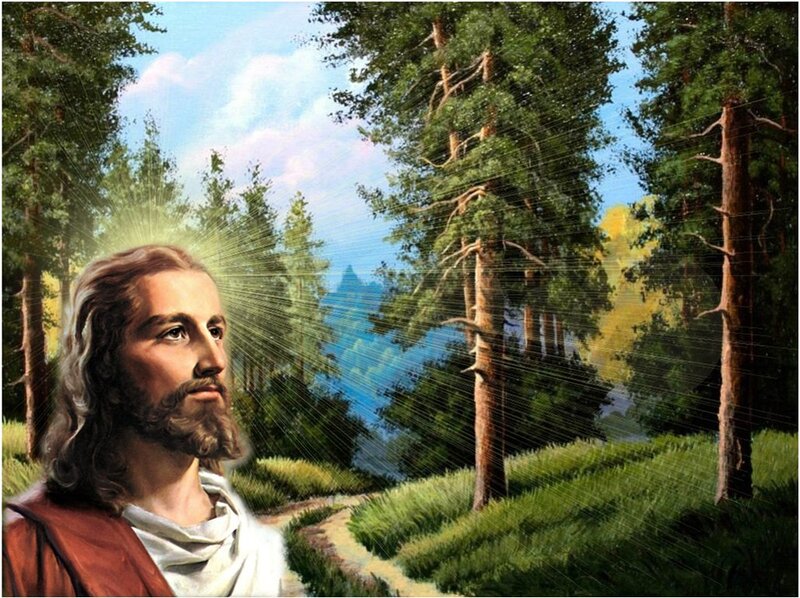 Jesus in Forest — Green, Serene
