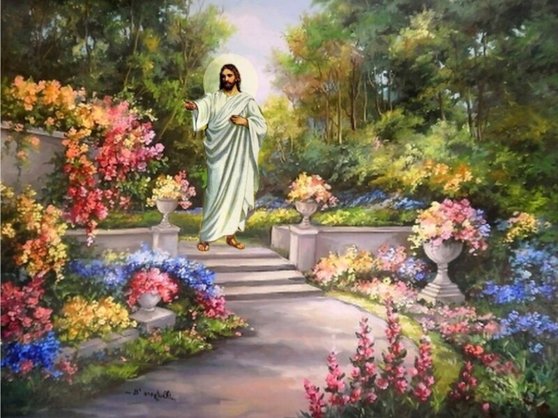 Jesus in Garden — Green, Serene