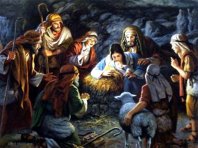 Jesus in Manger — Brown, Dramatic, Night
